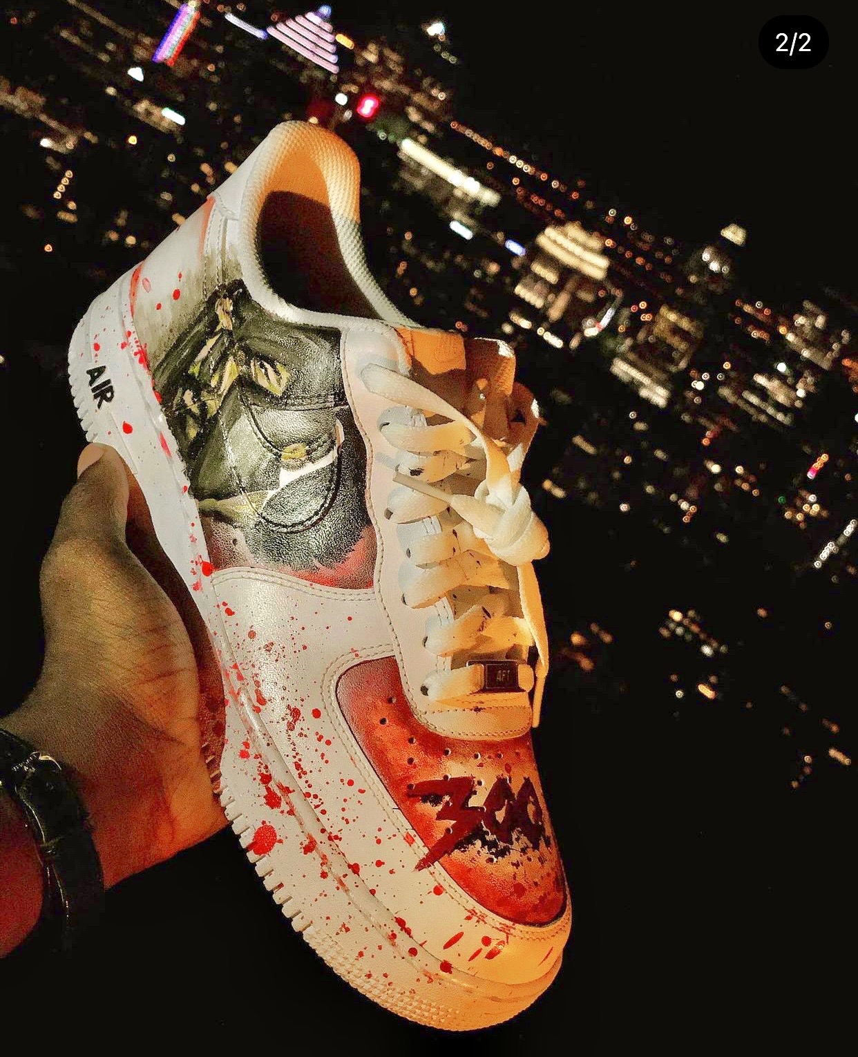 Hand-painted sneakers, 3 AM skyline