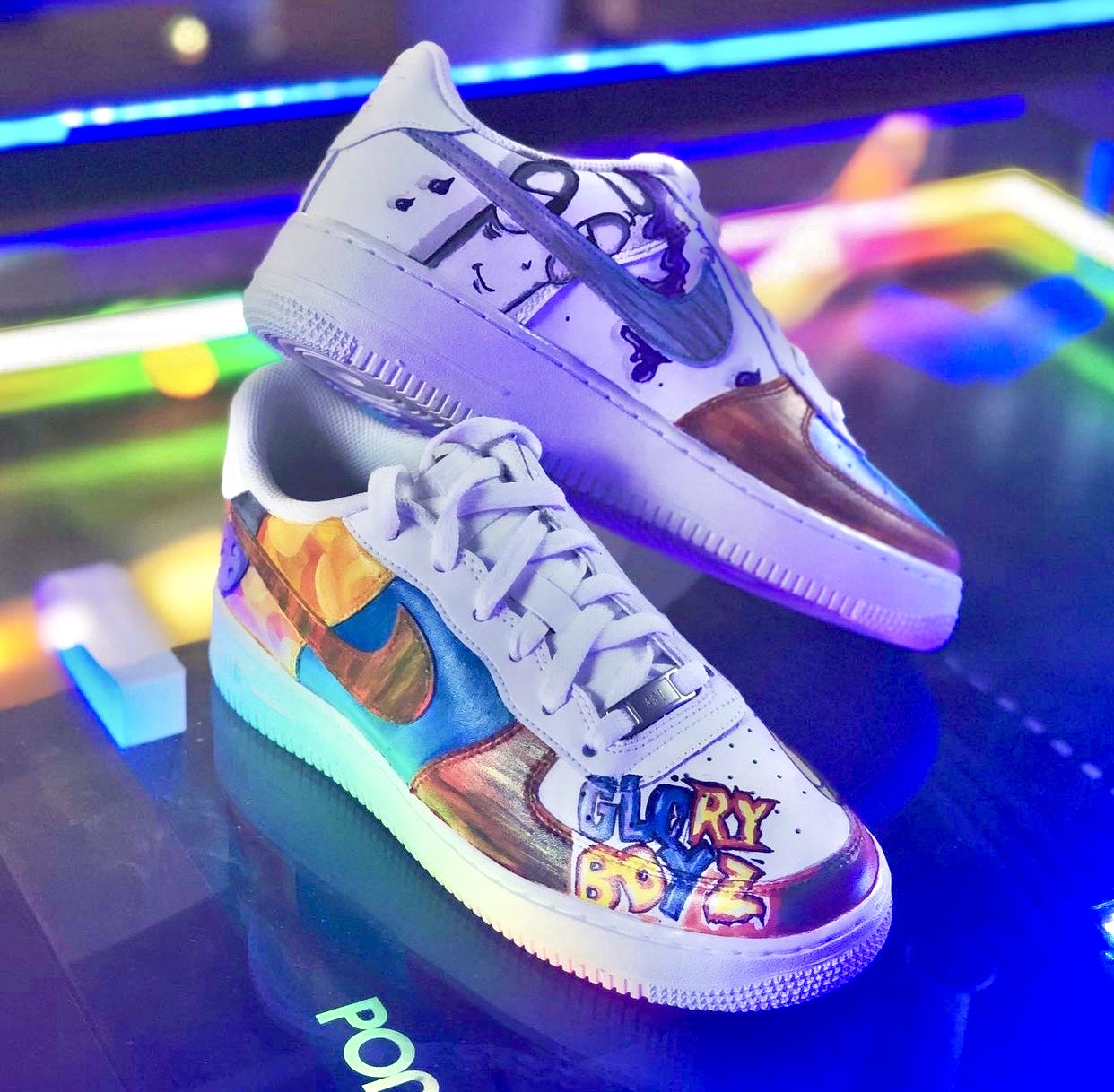 Hand-painted sneakers, chrome